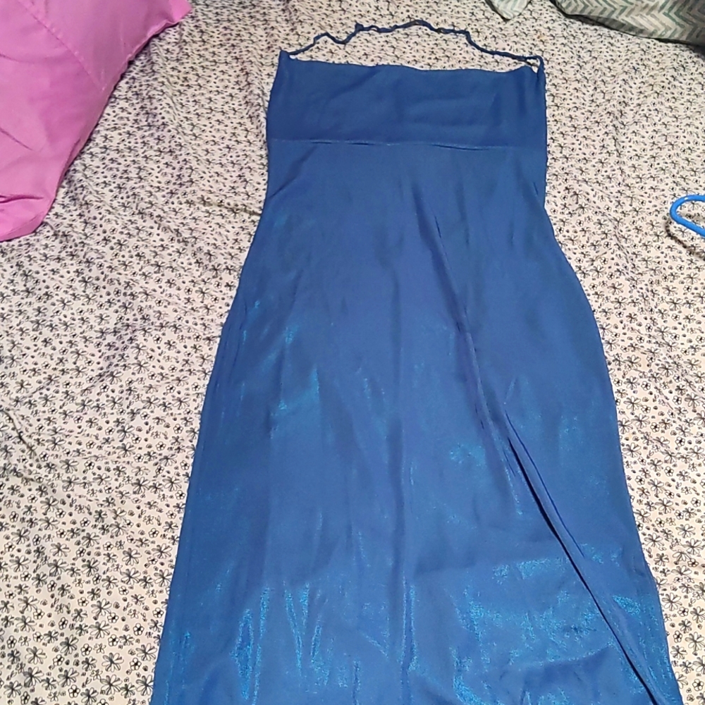 Halter Top Blue Backless Dress